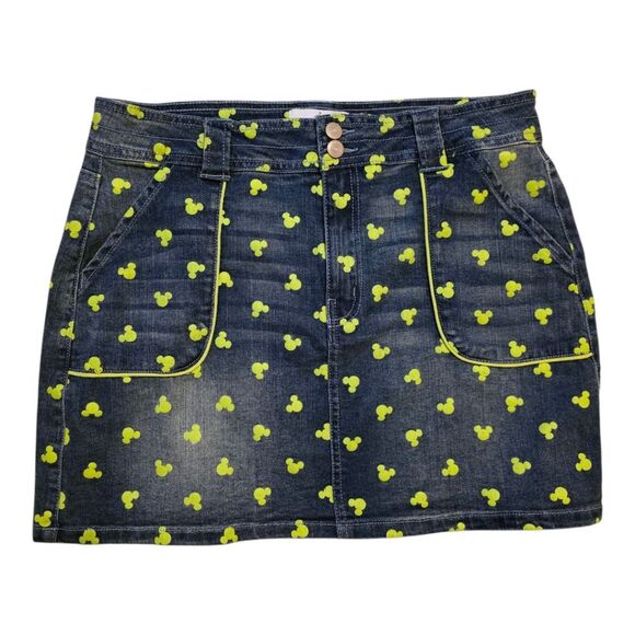 DISNEY MICKEY MOUSE Neon Mickey Icon Denim Skirt - Size XL - Picture 1 of 7